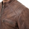 Men Distressed Cocoa Brown Leather Jacket | Premium Genuine Lambskin Cafe Racer Moto | Track Ribbed Shoulder Multi-Pocket Zipper Cruiser Coat