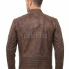 Men Distressed Cocoa Brown Leather Jacket | Premium Genuine Lambskin Cafe Racer Moto | Track Ribbed Shoulder Multi-Pocket Zipper Cruiser Coat