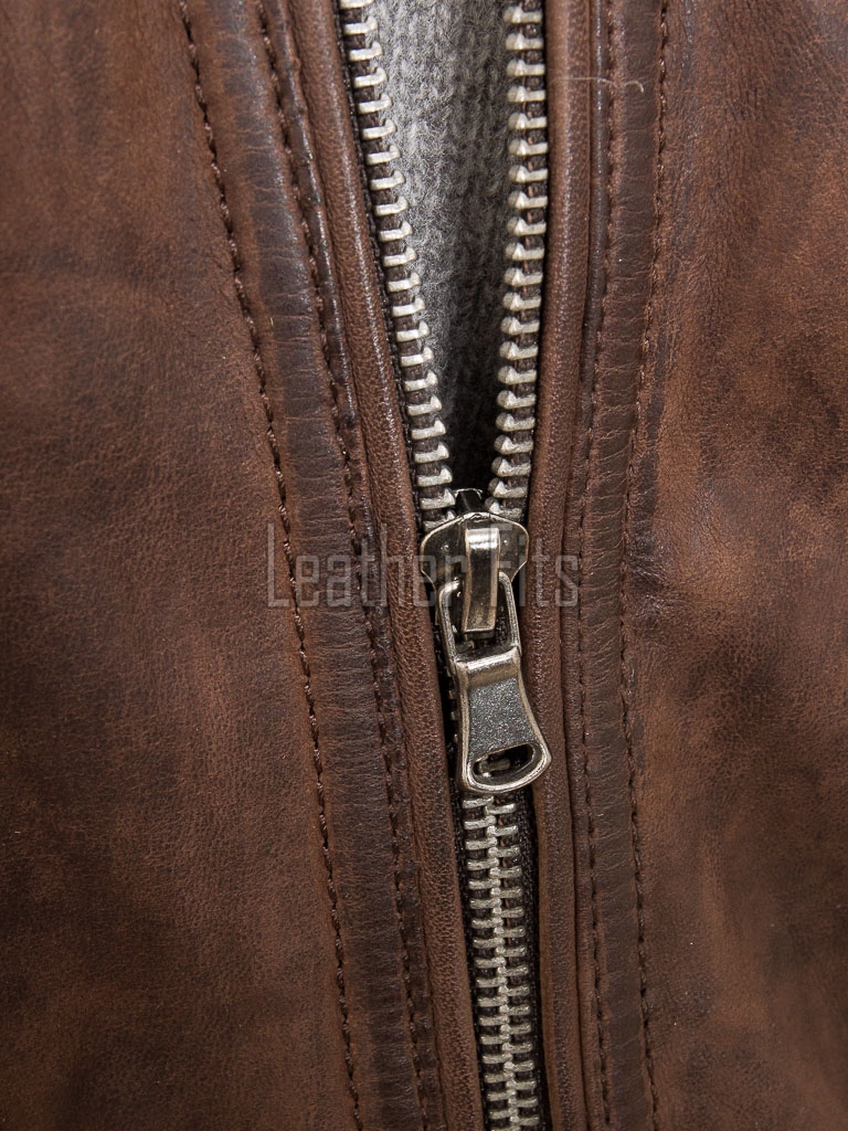 Men Distressed Cocoa Brown Leather Jacket | Premium Genuine Lambskin Cafe Racer Moto | Track Ribbed Shoulder Multi-Pocket Zipper Cruiser Coat