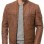 Men Vintage Whiskey Tan Leather Jacket | Premium Genuine Lambskin Cafe Racer Moto | Distressed Cognac Ribbed Sleeve Multi-Pocket Cruiser Coat