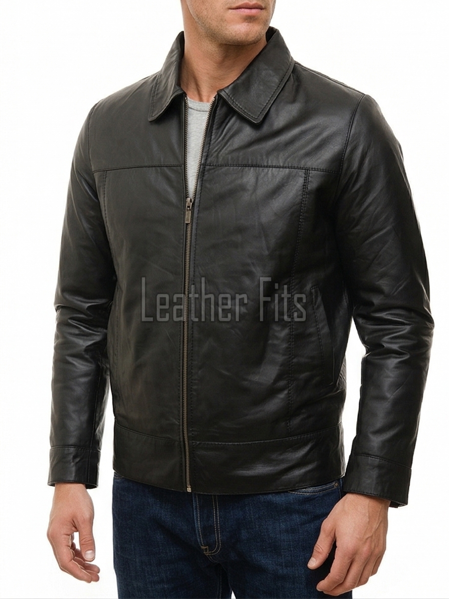 Men Vintage Whiskey Tan Leather Jacket | Premium Genuine Lambskin Cafe Racer Moto | Distressed Cognac Ribbed Sleeve Multi-Pocket Cruiser Coat