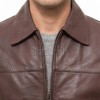 Men Walnut Brown Leather Shirt Collar Jacket | Premium Genuine Lambskin Minimalist Bomber | Smart Casual Paneled Smooth Earth Tone Coat