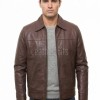 Men Walnut Brown Leather Shirt Collar Jacket | Premium Genuine Lambskin Minimalist Bomber | Smart Casual Paneled Smooth Earth Tone Coat