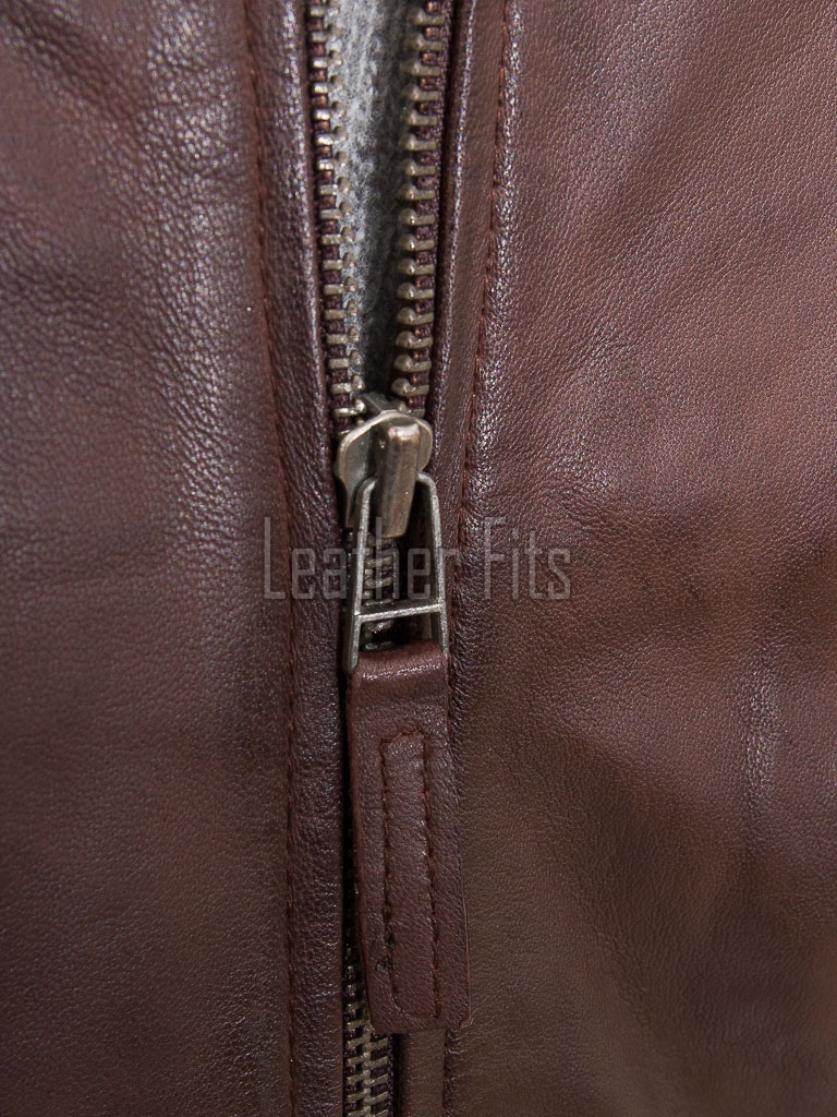 Men Walnut Brown Leather Shirt Collar Jacket | Premium Genuine Lambskin Minimalist Bomber | Smart Casual Paneled Smooth Earth Tone Coat