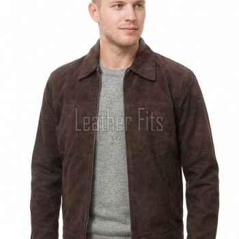 Men Espresso Brown Suede Leather Jacket | Premium Genuine Lambskin Suede Minimalist Bomber | Smart Casual Paneled Luxury Soft Velvet Coat