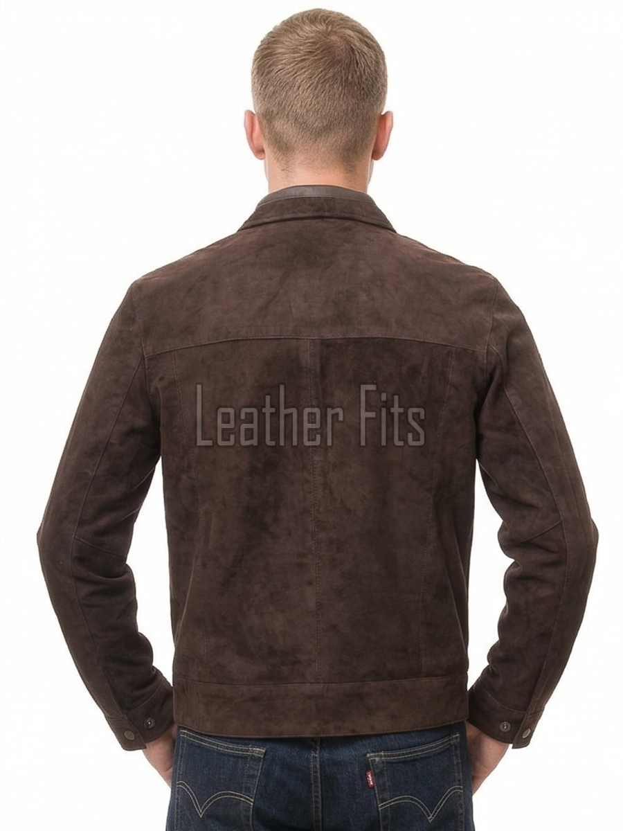 Men Espresso Brown Suede Leather Jacket | Premium Genuine Lambskin Suede Minimalist Bomber | Smart Casual Paneled Luxury Soft Velvet Coat