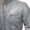 Men Stone Grey Leather Moto Jacket | Premium Genuine Lambskin Quilted Biker | Smart Casual Vintage Distressed Cafe Racer Segmented Coat
