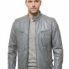 Men Stone Grey Leather Moto Jacket | Premium Genuine Lambskin Quilted Biker | Smart Casual Vintage Distressed Cafe Racer Segmented Coat