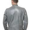 Men Stone Grey Leather Moto Jacket | Premium Genuine Lambskin Quilted Biker | Smart Casual Vintage Distressed Cafe Racer Segmented Coat
