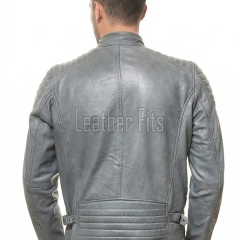 Men Stone Grey Leather Moto Jacket | Premium Genuine Lambskin Quilted Biker | Smart Casual Vintage Distressed Cafe Racer Segmented Coat
