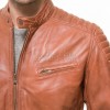 Men Cognac Copper Leather Moto Jacket | Premium Genuine Lambskin Quilted Biker | Smart Casual Vintage Russet Cafe Racer Segmented Urban Coat