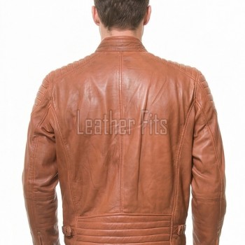 Men Cognac Copper Leather Moto Jacket | Premium Genuine Lambskin Quilted Biker | Smart Casual Vintage Russet Cafe Racer Segmented Urban Coat
