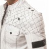 Men Off-White Leather Moto Jacket | Premium Genuine Lambskin Diamond Quilted Biker | Vintage Alabaster Cream Cafe Racer Striped Urban Coat