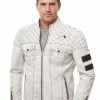 Men Off-White Leather Moto Jacket | Premium Genuine Lambskin Diamond Quilted Biker | Vintage Alabaster Cream Cafe Racer Striped Urban Coat