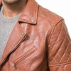 Men Caramel Tan Leather Biker Jacket | Premium Lambskin Asymmetrical Double Rider | Vintage Tobacco Amber Diamond Quilted Luxury Moto Coat