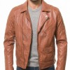 Men Caramel Tan Leather Biker Jacket | Premium Lambskin Asymmetrical Double Rider | Vintage Tobacco Amber Diamond Quilted Luxury Moto Coat