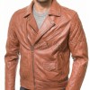 Men Caramel Tan Leather Biker Jacket | Premium Lambskin Asymmetrical Double Rider | Vintage Tobacco Amber Diamond Quilted Luxury Moto Coat