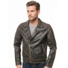 Men Distressed Charcoal Black Leather Biker Jacket | Premium Burnished Lambskin Asymmetrical Double Rider | Vintage Antique Smoked Moto Coat