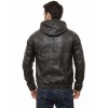 Men Black Leather Hooded Bomber Jacket | Premium Lambskin Casual Urban Hoodie | Modern Matte Onyx Paneled Streetwear Athleisure Blouson Coat