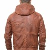 Men Cognac Brown Leather Hooded Bomber Jacket | Premium Lambskin Casual Winter Hoodie | Modern Ginger Tan Paneled Streetwear Athleisure Coat