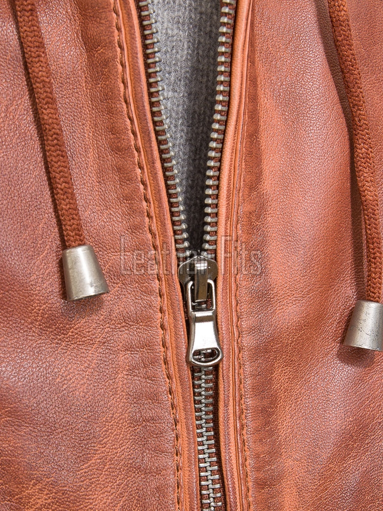 Men Cognac Brown Leather Hooded Bomber Jacket | Premium Lambskin Casual Winter Hoodie | Modern Ginger Tan Paneled Streetwear Athleisure Coat
