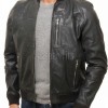 Men Black Leather Bomber Jacket | Premium Lambskin Soft Grain Casual Aviator | Modern Onyx Minimalist Ribbed Knit Streetwear Blouson Coat