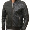 Men Black Leather Bomber Jacket | Premium Lambskin Soft Grain Casual Aviator | Modern Onyx Minimalist Ribbed Knit Streetwear Blouson Coat