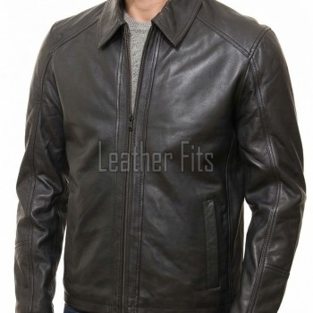 Men Dark Brown Leather Casual Jacket | Premium Lambskin Classic Shirt Collar Winter Coat | Modern Deep Espresso Minimalist Urban Field Blouson