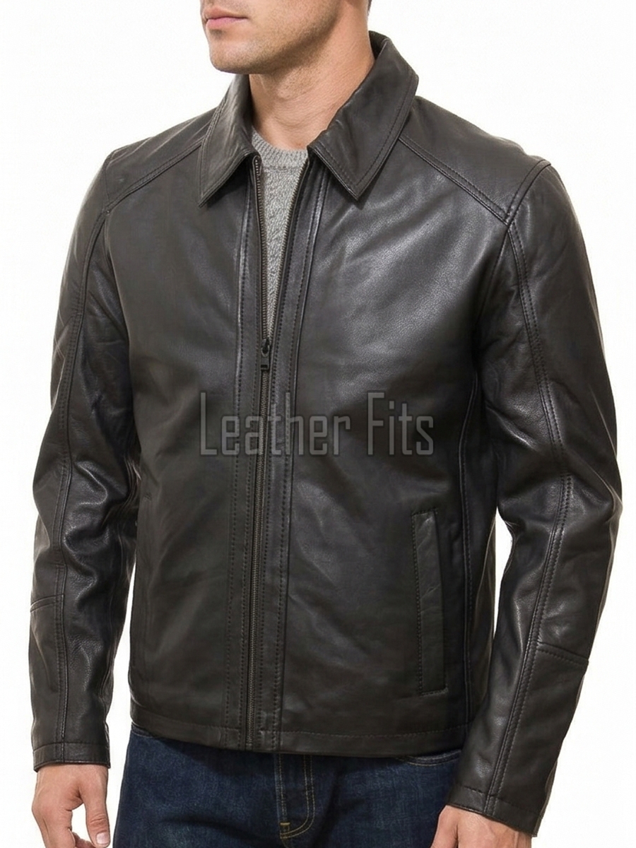 Men Dark Brown Leather Casual Jacket | Premium Lambskin Classic Shirt Collar Winter Coat | Modern Deep Espresso Minimalist Urban Field Blouson