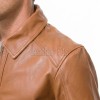 Men Tan Leather Casual Jacket | Premium Lambskin Classic Shirt Collar Winter Coat | Modern Amber Honey Minimalist Urban Field Blouson