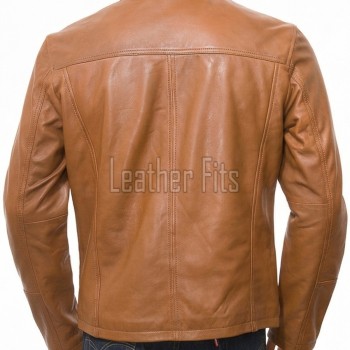 Men Tan Leather Casual Jacket | Premium Lambskin Classic Shirt Collar Winter Coat | Modern Amber Honey Minimalist Urban Field Blouson