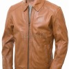 Men Tan Leather Casual Jacket | Premium Lambskin Classic Shirt Collar Winter Coat | Modern Amber Honey Minimalist Urban Field Blouson