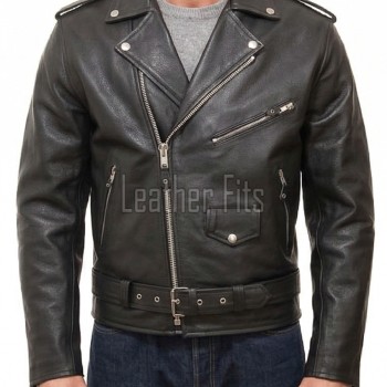 Men Black Leather Fringed Biker Jacket | Premium Cowhide Vintage Rocker Moto Coat | Modern Western Asymmetric Belted Rider Outerwear