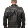 Men Black Leather Fringed Biker Jacket | Premium Cowhide Vintage Rocker Moto Coat | Modern Western Asymmetric Belted Rider Outerwear