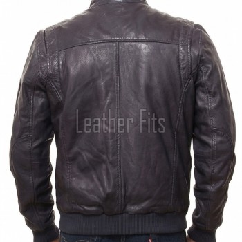 Men Dark Slate Blue Leather Bomber Jacket | Premium Lambskin Hybrid Dual Collar Aviator | Charcoal Navy Tactical Utility Arm Pocket Blouson