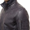 Men Dark Slate Blue Leather Bomber Jacket | Premium Lambskin Hybrid Dual Collar Aviator | Charcoal Navy Tactical Utility Arm Pocket Blouson