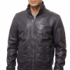 Men Dark Slate Blue Leather Bomber Jacket | Premium Lambskin Hybrid Dual Collar Aviator | Charcoal Navy Tactical Utility Arm Pocket Blouson
