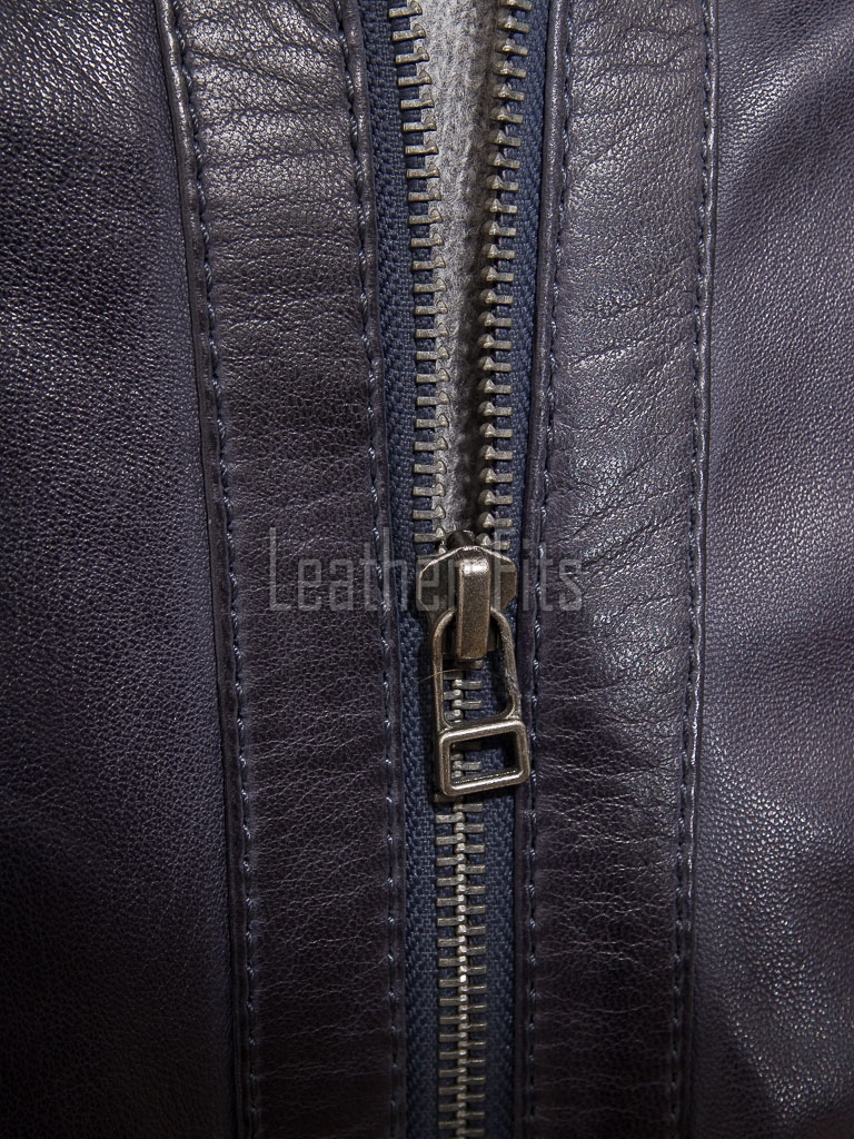 Men Dark Slate Blue Leather Bomber Jacket | Premium Lambskin Hybrid Dual Collar Aviator | Charcoal Navy Tactical Utility Arm Pocket Blouson