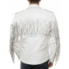 Men White Leather Fringed Biker Jacket | Premium Cowhide Luxury Rocker Moto Coat | Modern Western Alabaster Asymmetric Belted Rider Blouson