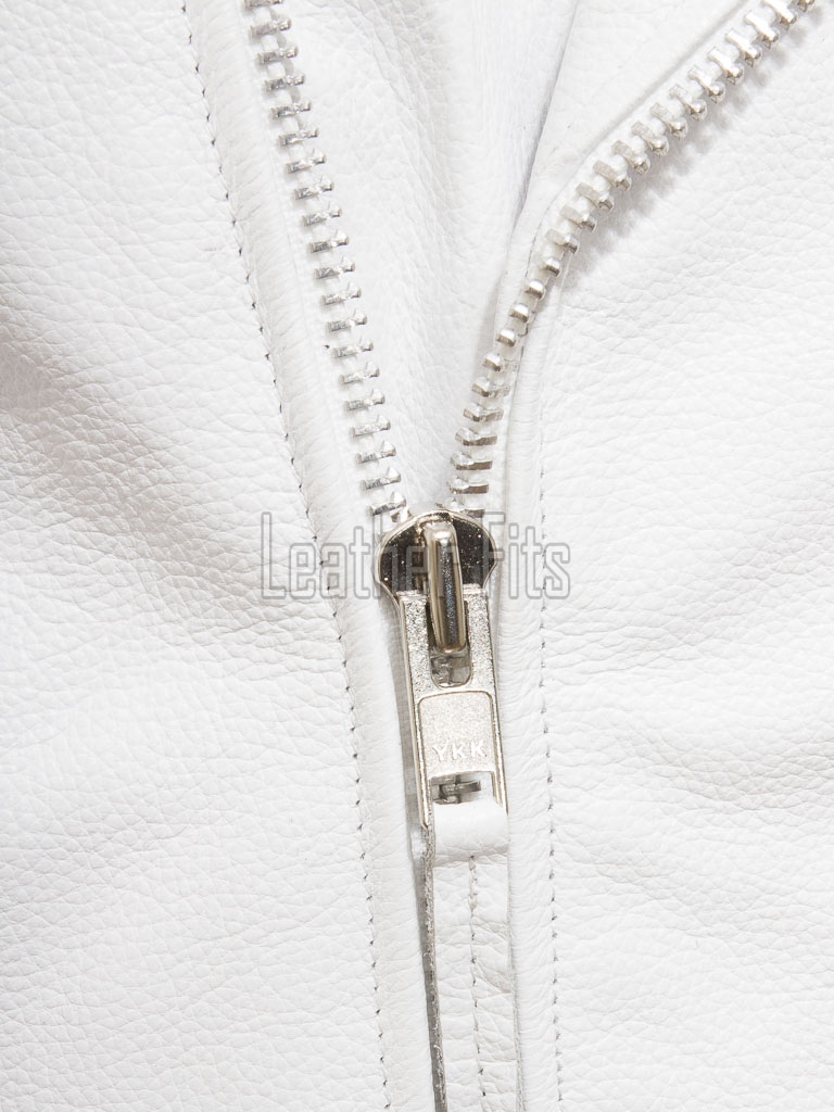 Men White Leather Fringed Biker Jacket | Premium Cowhide Luxury Rocker Moto Coat | Modern Western Alabaster Asymmetric Belted Rider Blouson