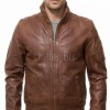 Men Cognac Brown Leather Bomber Jacket | Premium Lambskin Hybrid Dual Collar Aviator | Chestnut Tan Tactical Utility Arm Pocket Blouson