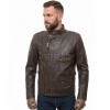 Men Dark Brown Leather Biker Jacket | Premium Distressed Waxed Cowhide Café Racer | Coffee Espresso Diamond Quilted Asymmetric Moto Blouson