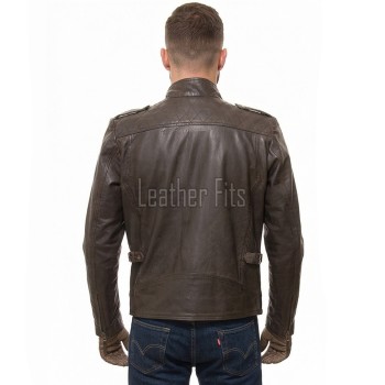 Men Dark Brown Leather Biker Jacket | Premium Distressed Waxed Cowhide Café Racer | Coffee Espresso Diamond Quilted Asymmetric Moto Blouson
