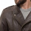 Men Dark Brown Leather Biker Jacket | Premium Distressed Waxed Cowhide Café Racer | Coffee Espresso Diamond Quilted Asymmetric Moto Blouson