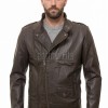 Men Dark Brown Leather Biker Jacket | Premium Distressed Waxed Cowhide Café Racer | Coffee Espresso Diamond Quilted Asymmetric Moto Blouson