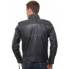Men Midnight Navy Leather Biker Jacket | Premium Diamond Quilted Lambskin Café Racer | Ink Blue Asymmetric Luxury Moto Blouson