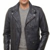 Men Midnight Navy Leather Biker Jacket | Premium Diamond Quilted Lambskin Café Racer | Ink Blue Asymmetric Luxury Moto Blouson