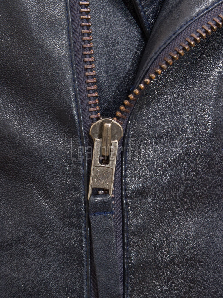 Men Midnight Navy Leather Biker Jacket | Premium Diamond Quilted Lambskin Café Racer | Ink Blue Asymmetric Luxury Moto Blouson