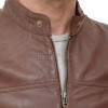 Men Walnut Brown Leather Racer Jacket | Premium Lambskin Minimalist Cafe Rider | Smooth Chestnut Tan Stand Collar Urban Blouson