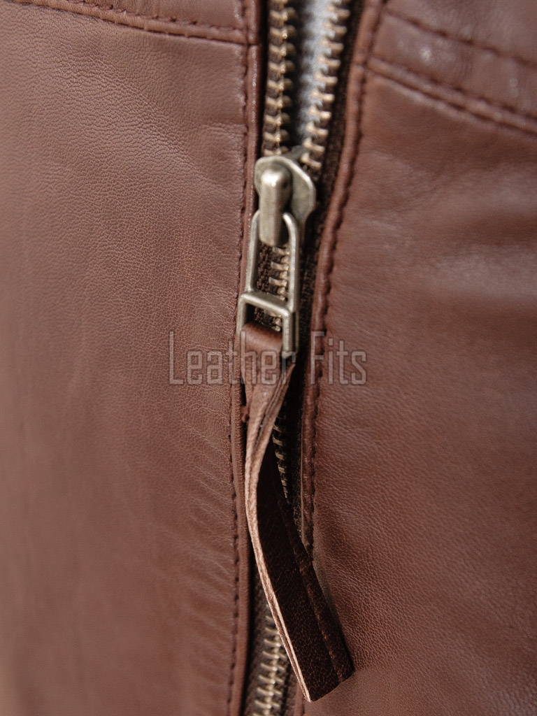 Men Walnut Brown Leather Racer Jacket | Premium Lambskin Minimalist Cafe Rider | Smooth Chestnut Tan Stand Collar Urban Blouson